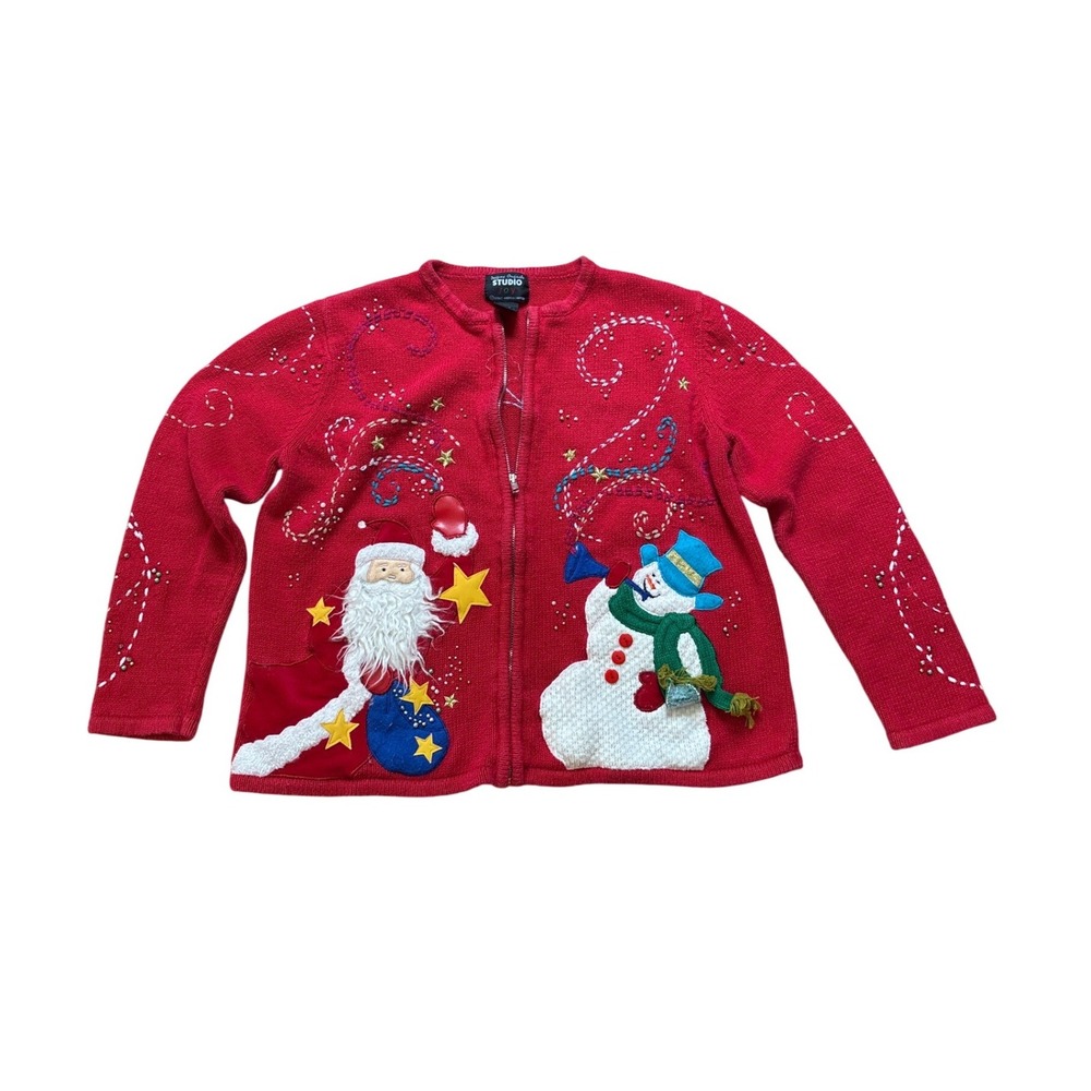 Designers‎ Originals Studio Joy Cardigan Women Red Good Ugly Christmas SIZE M